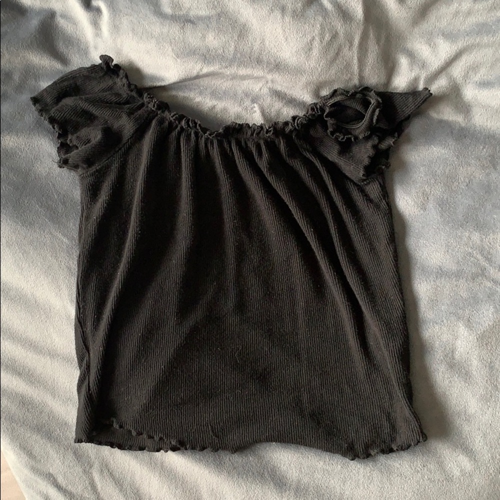Black Off the Shoulder Ruffle Top